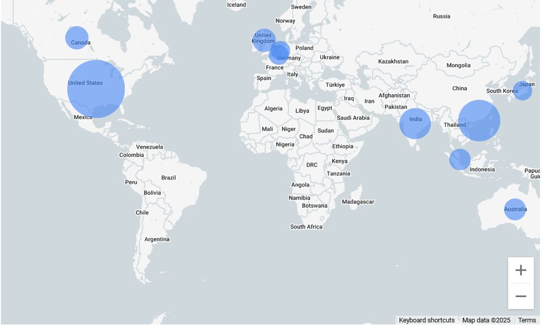 Global reach map for Dr. Maanvi